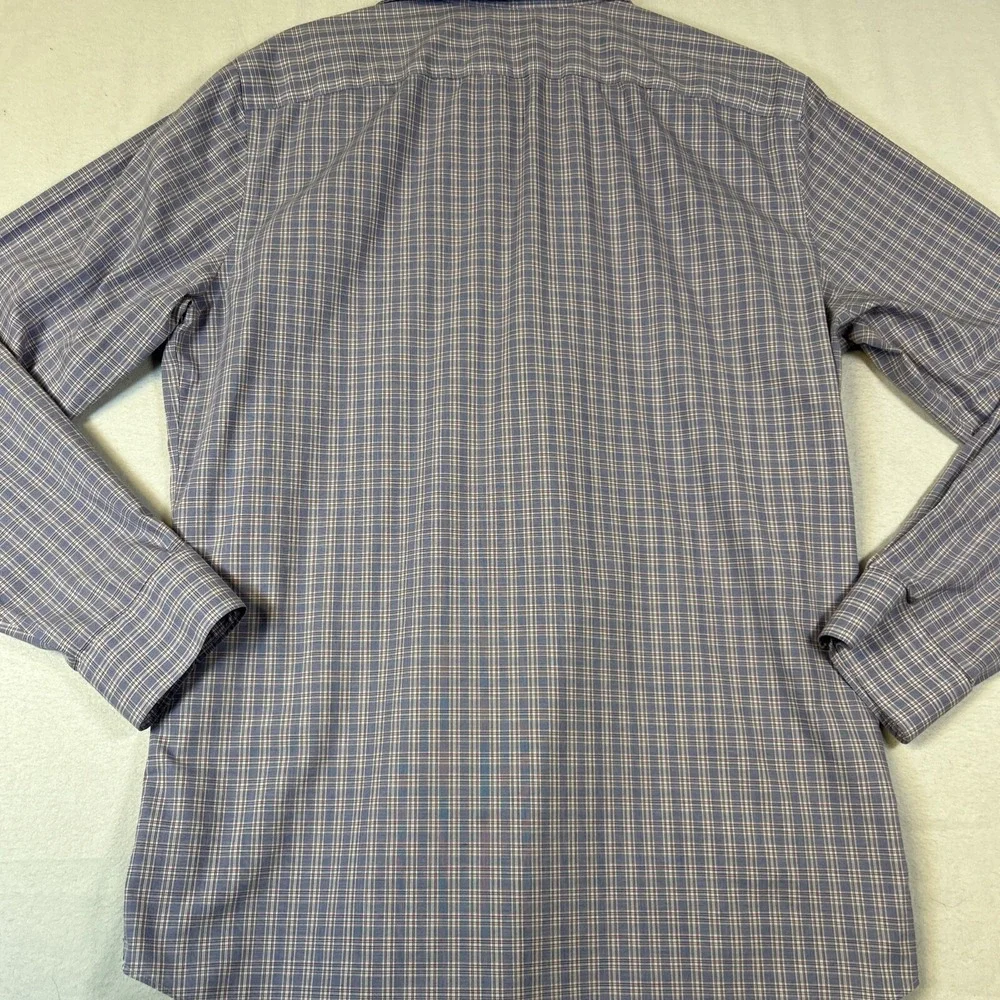 Banana Republic Long Sleeve Men's Shirt Button Down Large Blue Plaid Grant Fit